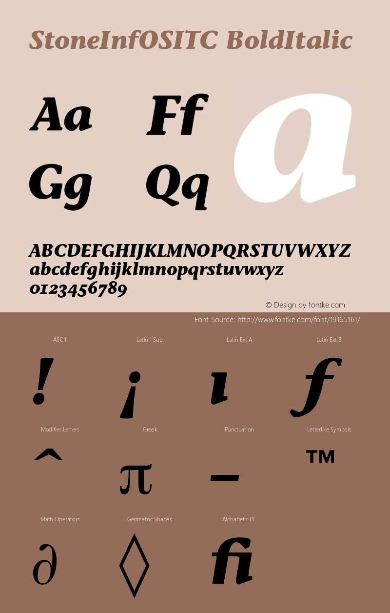 StoneInfOSITC-BoldItalic Version 001.000 Font Sample