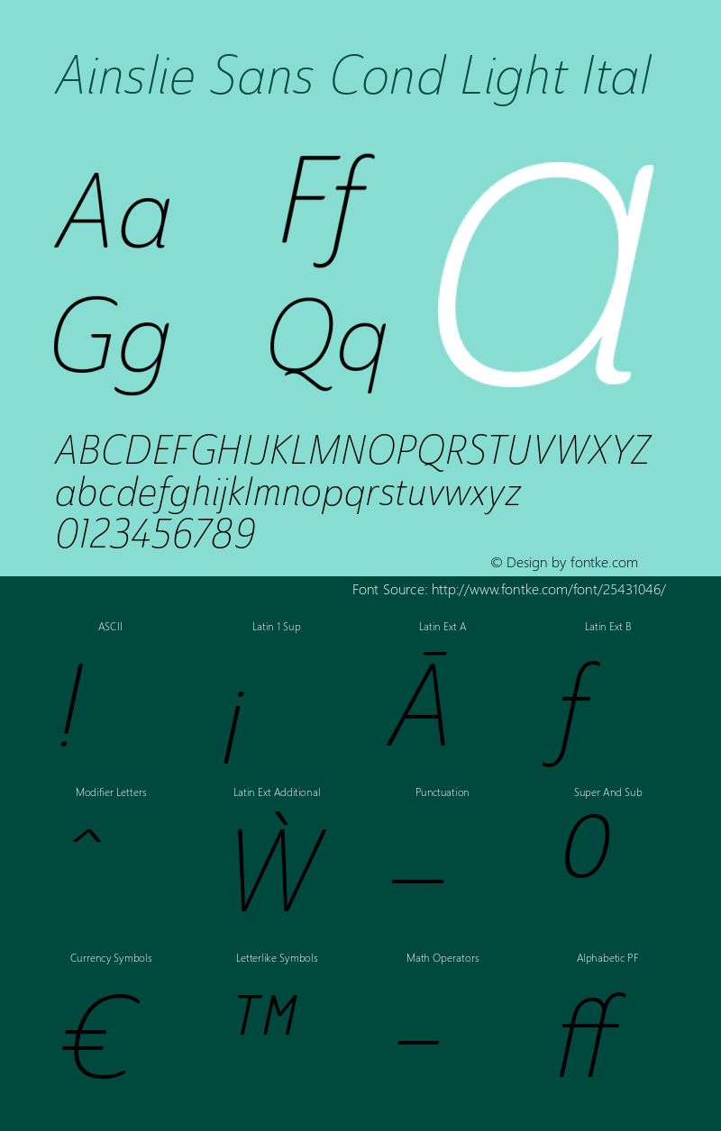 AinslieSans-ConLigIt Version 1.000 Font Sample