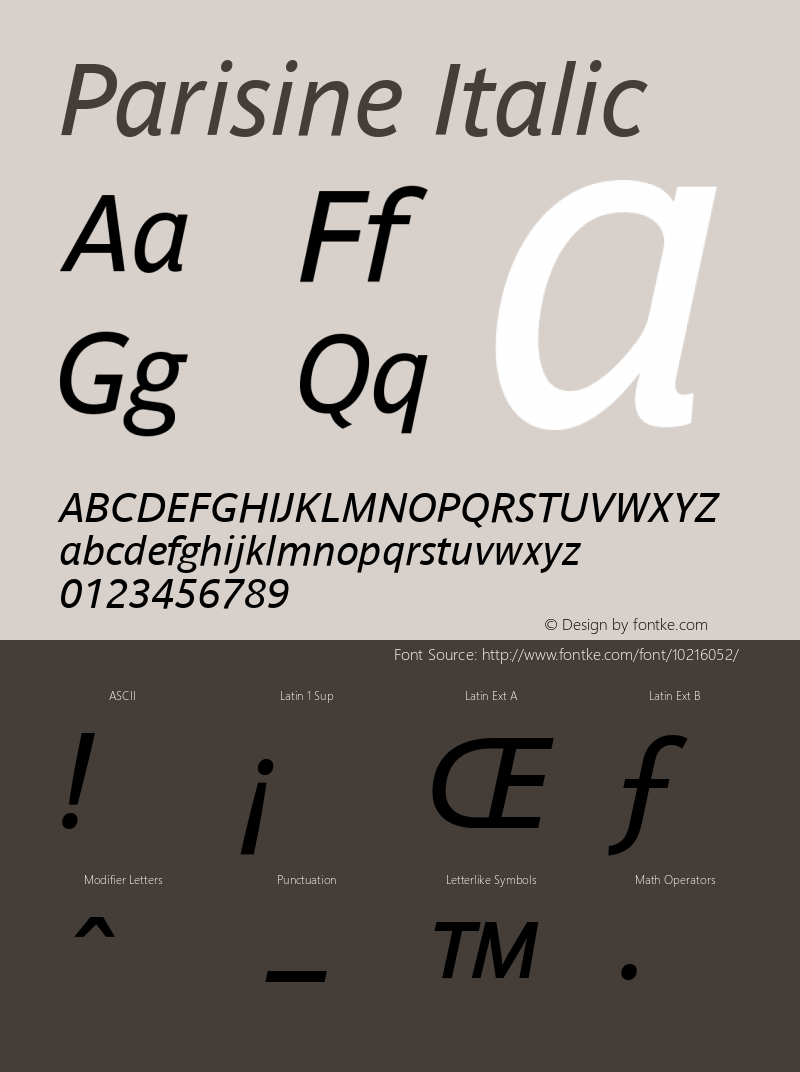 Parisine Italic Version 1.00 Font Sample