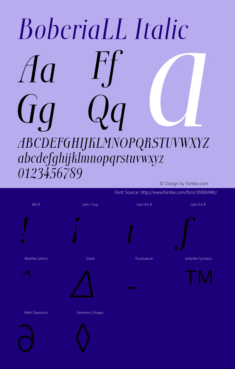 BoberiaLL Italic Altsys Fontographer 4.1 06.02.1996 Font Sample