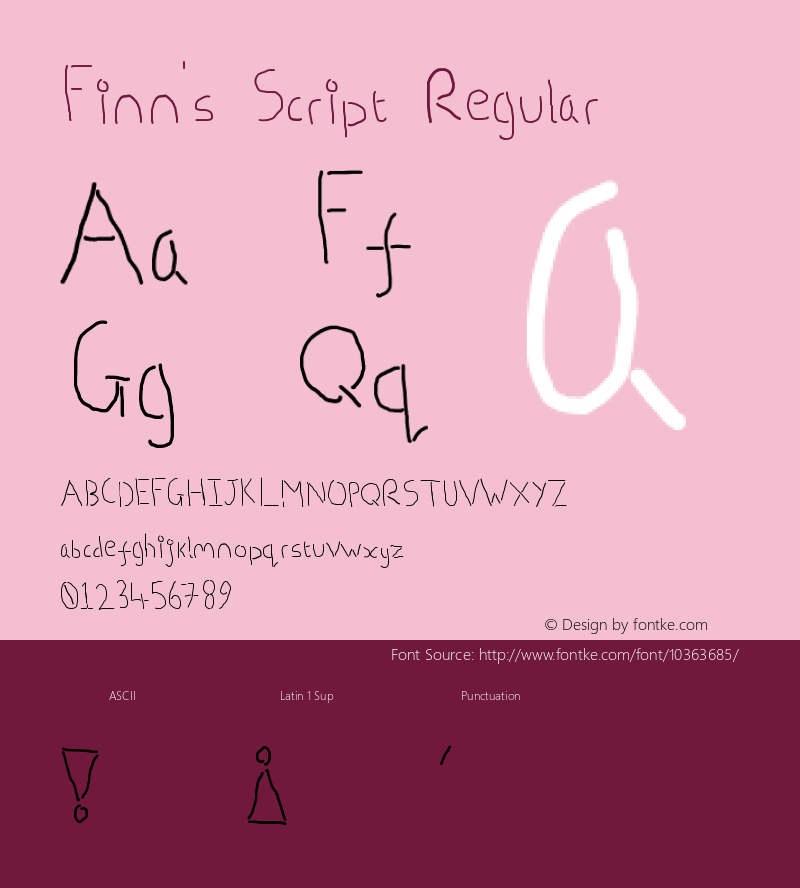 Finn's Script Regular Alpha 1.502 Font Sample