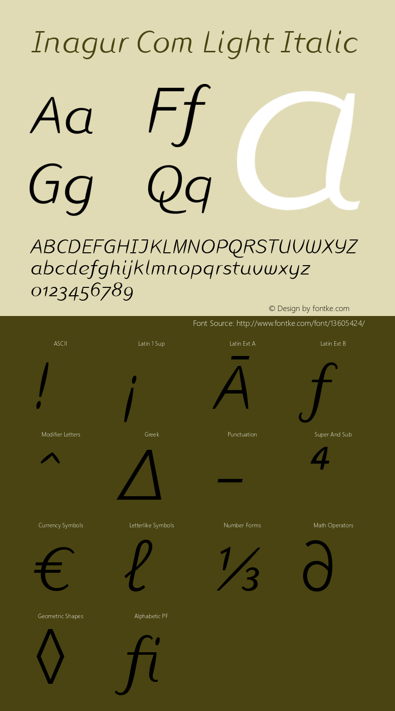 Inagur Com Light Italic Version 1.30 Font Sample