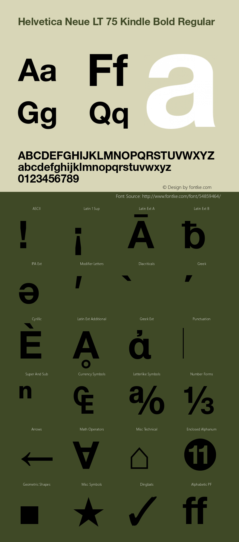 Helvetica Neue LT 75 Kindle Bold Version 3.50  09/05/2014 Font Sample