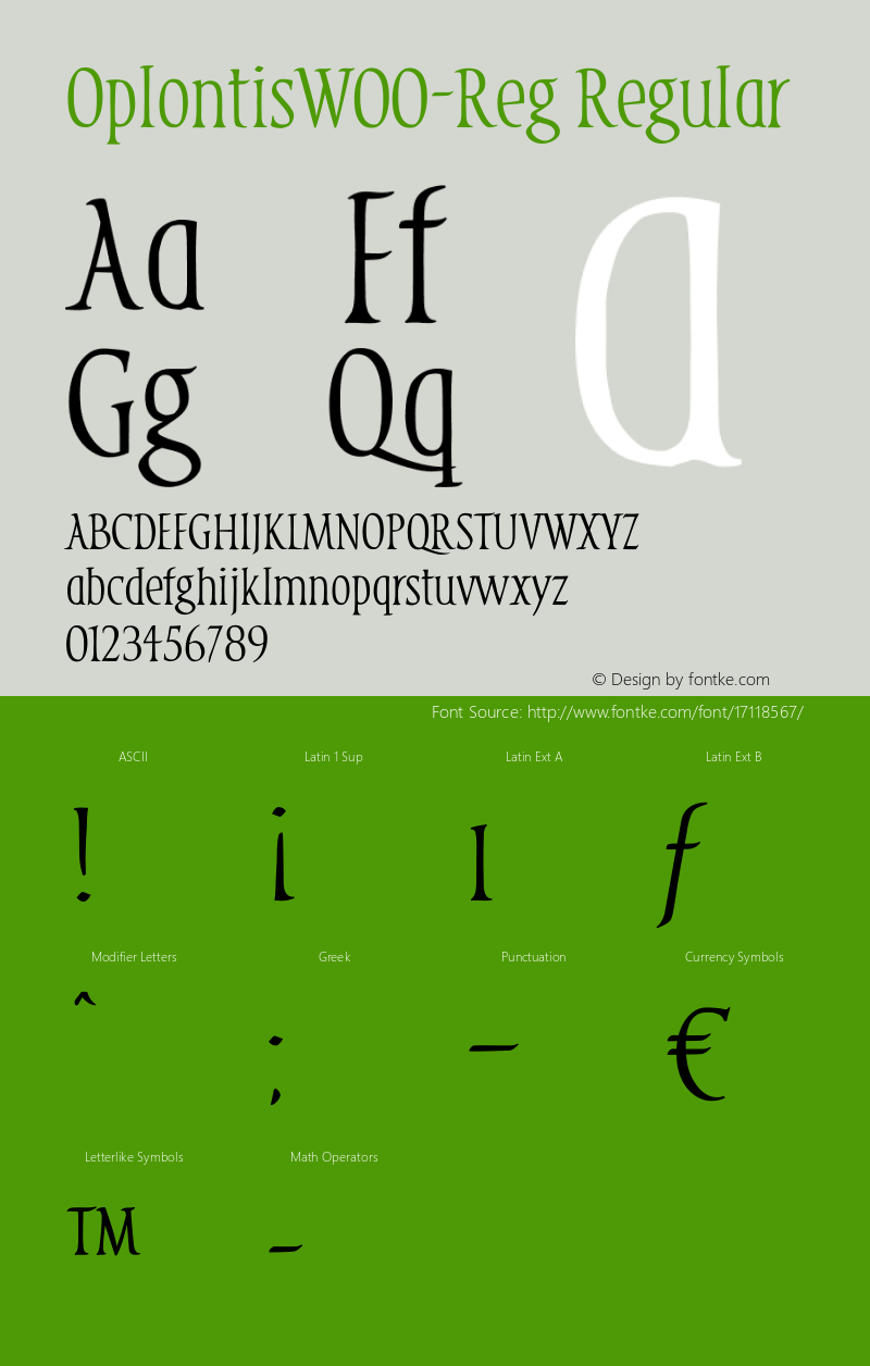 OplontisW00-Reg Regular Version 1.00 Font Sample