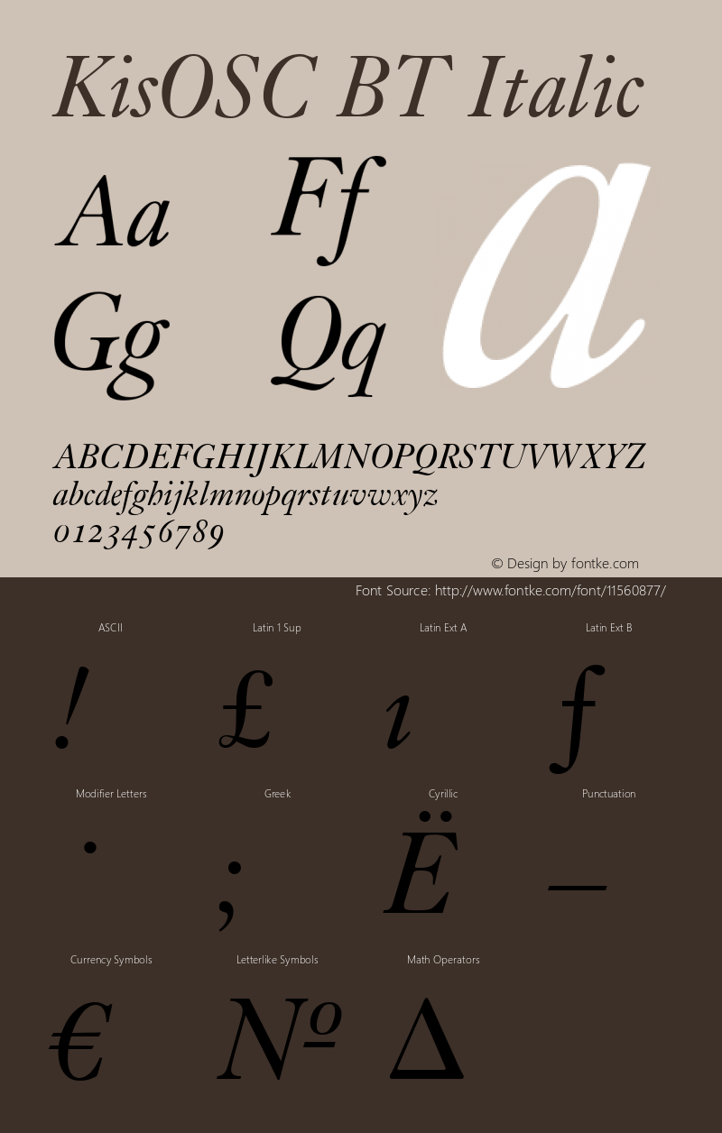 KisOSC BT Italic Version 001.000 Font Sample