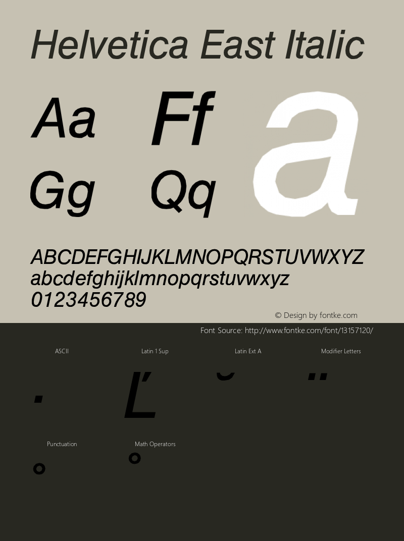 Helvetica East Italic Version 001.000 Font Sample