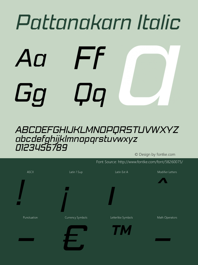 Pattanakarn Italic Version 1.3 Font Sample