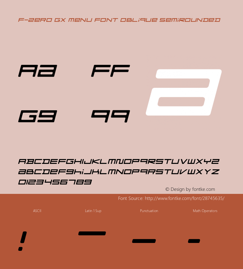 FZeroGXMenuFont-OblSemiRnd Version 1.000 Font Sample