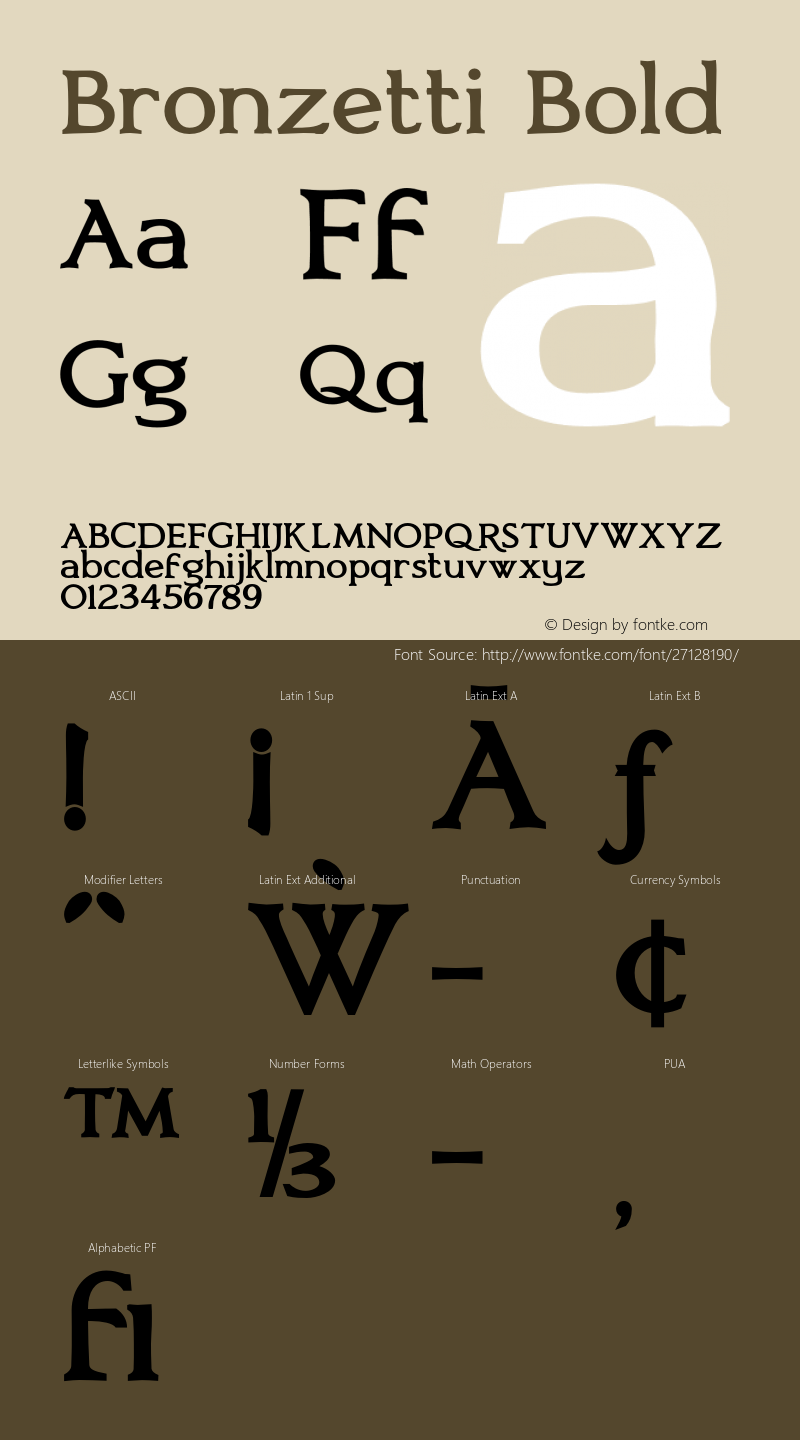 Bronzetti-Bold Version 1.000 2011 initial release Font Sample