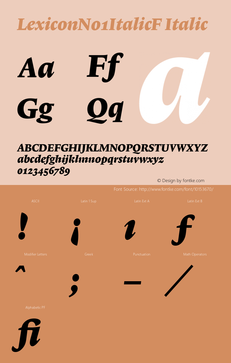 LexiconNo1ItalicF Italic Version 001.000 Font Sample