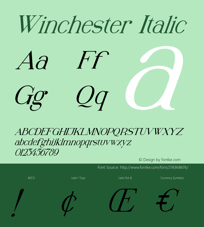 Winchester-Italic Version 1.00;April 29, 2020;FontCreator 12.0.0.2563 64-bit图片样张