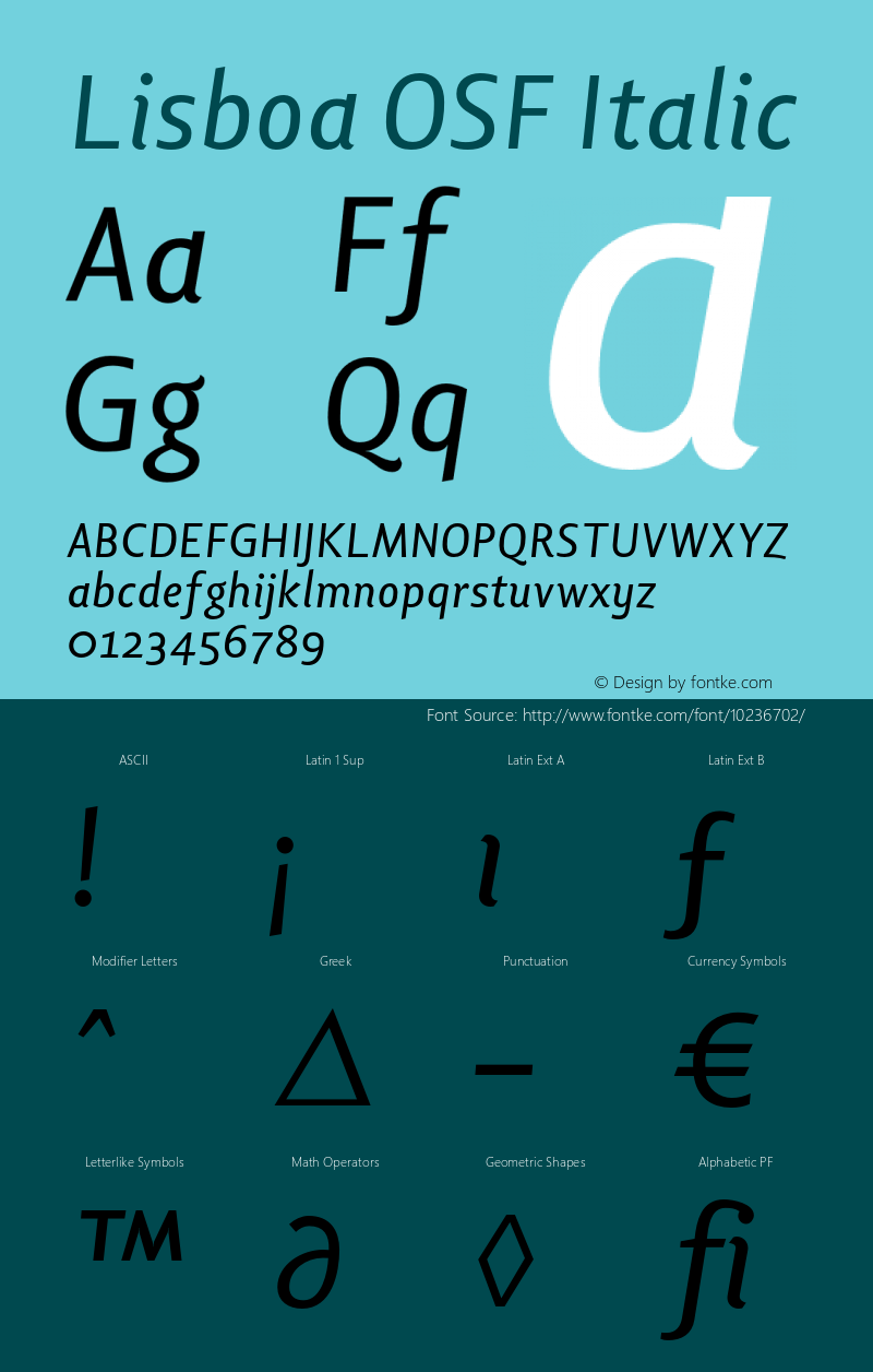 Lisboa OSF Italic OTF 1.0;PS 001.000;Core 116;AOCW 1.0 161 Font Sample