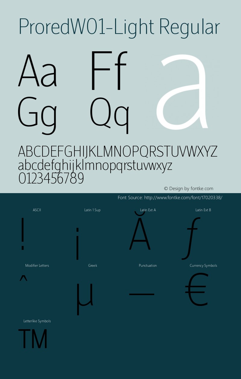 ProredW01-Light Regular Version 1.00 Font Sample