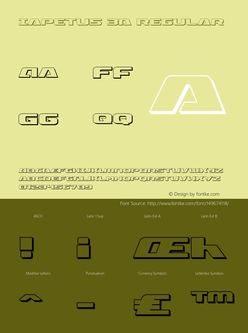 Iapetus 3D Regular Version 1.0; 2013 Font Sample