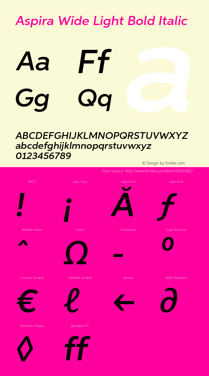 Aspira Wide Light Bold Italic Version 1.05          UltraPrecision Font Font Sample