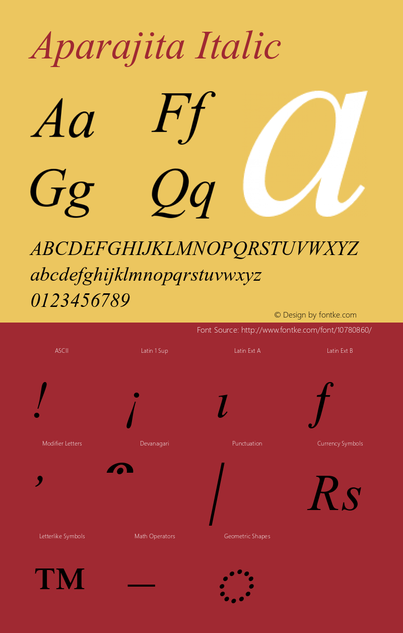 Aparajita Italic Version 6.90 Font Sample