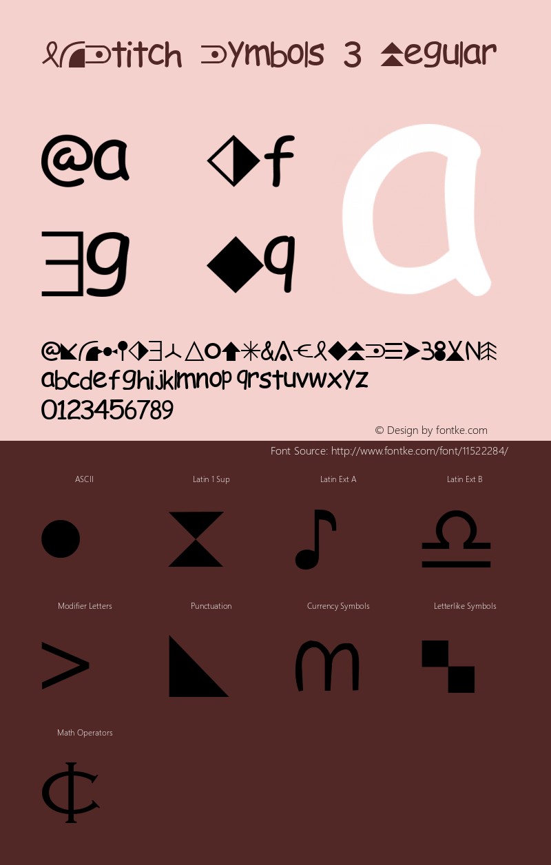 PCStitch Symbols 3 Regular Version 1.000 Font Sample