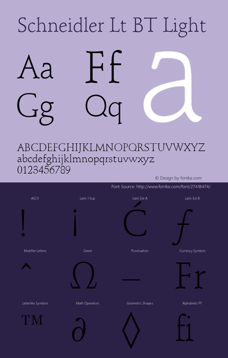 Schneidler Lt BT Light Version 1.01 emb4-OT Font Sample