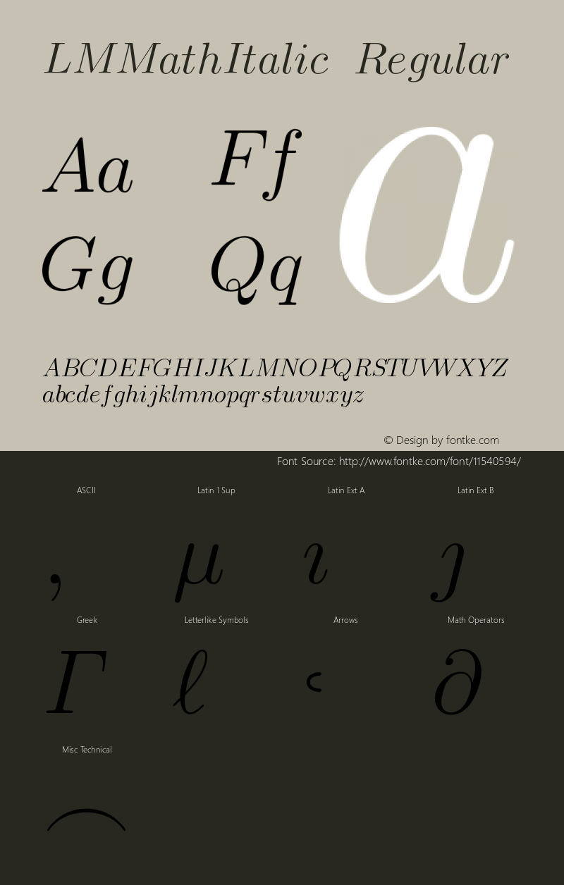 LMMathItalic12 Regular Version 2.003 Font Sample