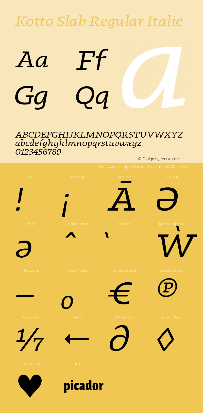 KottoSlab-RegularItalic Version 1.000;hotconv 1.0.109;makeotfexe 2.5.65596;YWFTv17 Font Sample