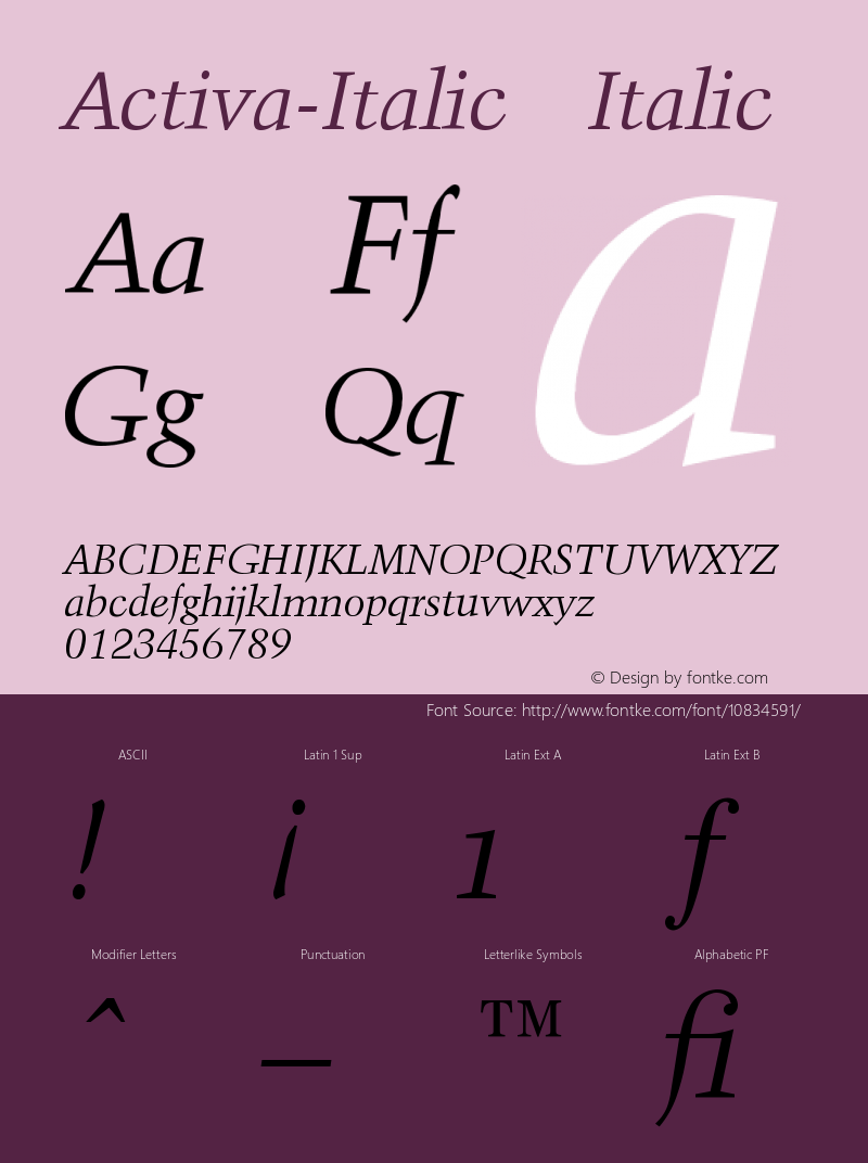 Activa-Italic Italic Version 1.0 Font Sample