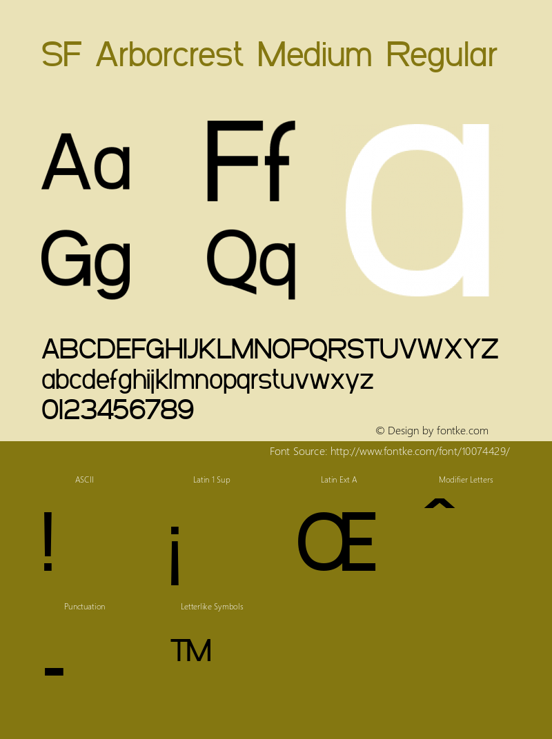 SF Arborcrest Medium Regular v1.0 - Freeware Font Sample