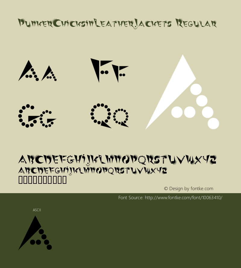 PunkerChicksinLeatherJackets Regular Macromedia Fontographer 4.1 10/27/96 Font Sample