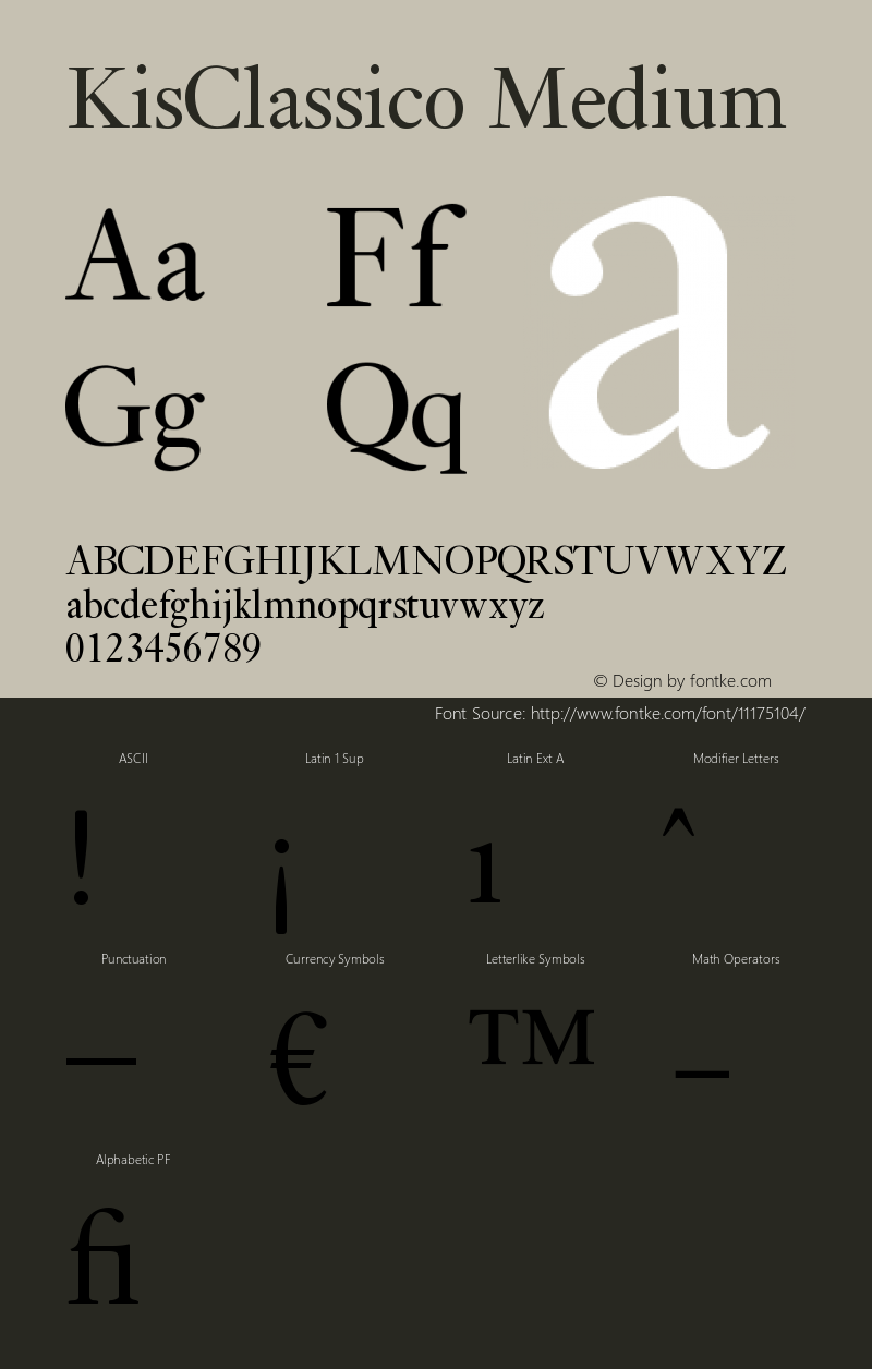 KisClassico Medium Version 005.000 Font Sample