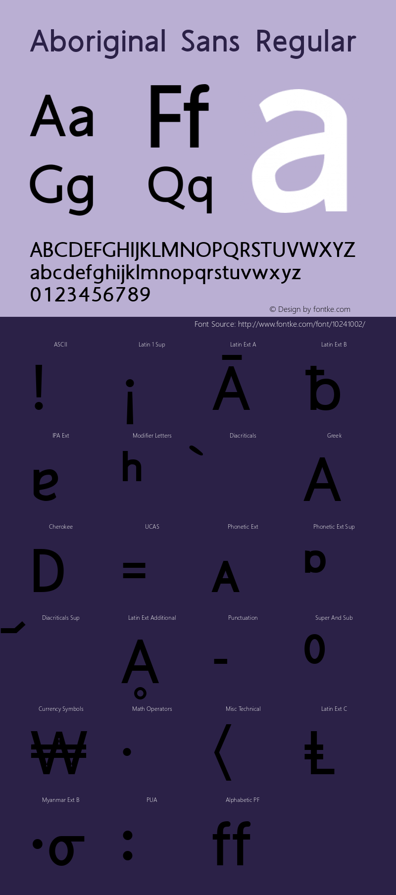 Aboriginal Sans Regular Version 9.447 Font Sample