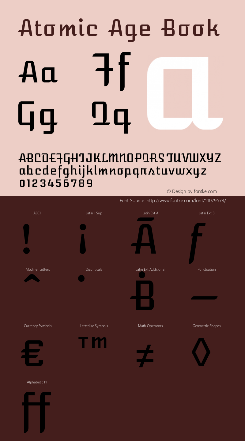 Atomic Age Book Version 1.002 Font Sample