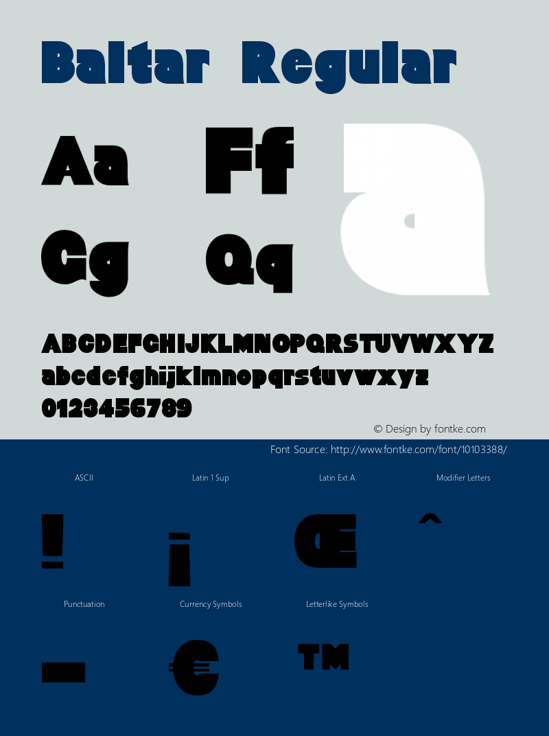 Baltar Regular Version 2.0; 2002; initial release Font Sample