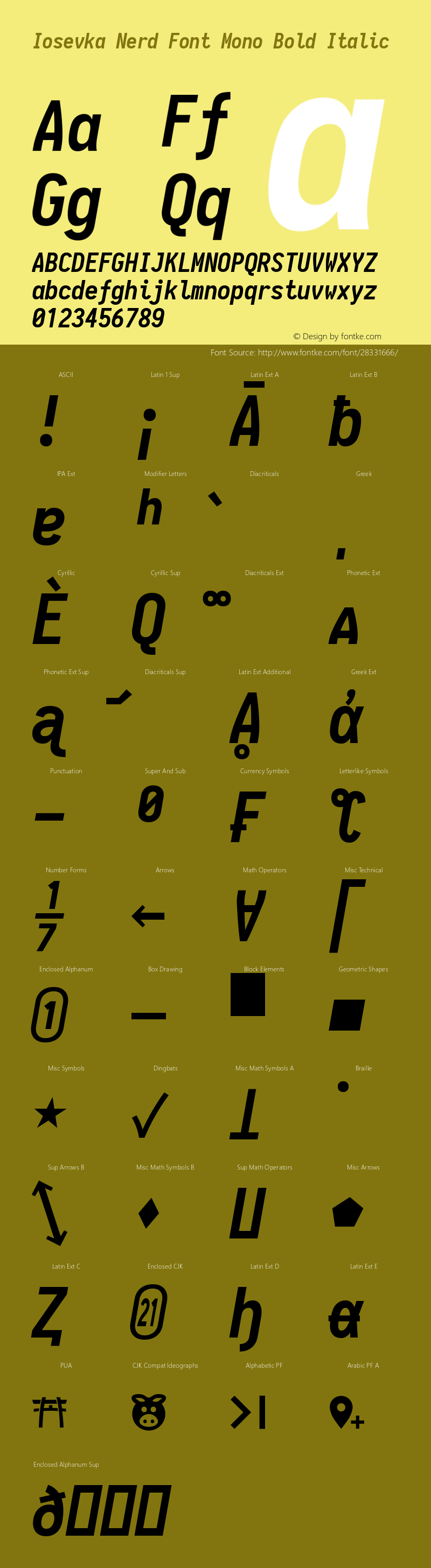 Iosevka Term Bold Italic Nerd Font Complete Mono 1.14.0; ttfautohint (v1.7.9-c794) Font Sample