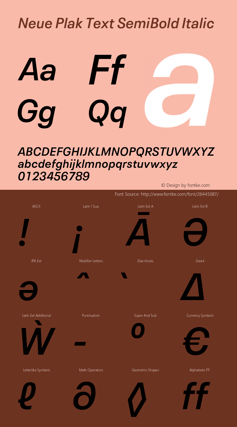 Neue Plak Text SemiBold Italic Version 1.00, build 10, s3 Font Sample