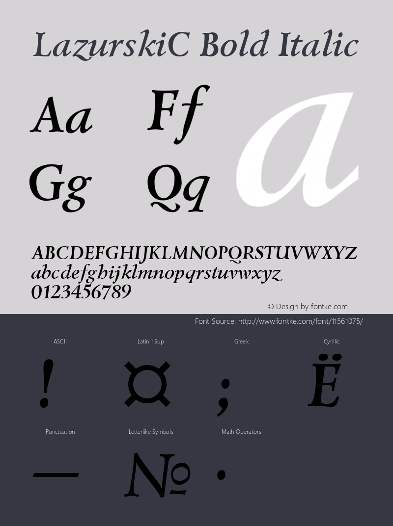 LazurskiC Bold Italic Version 001.000 Font Sample