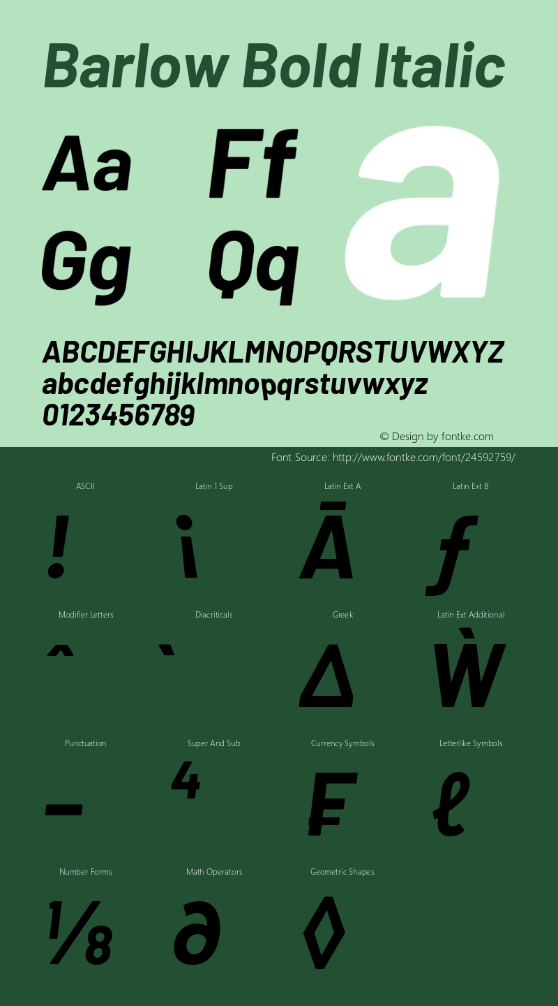 Barlow Bold Italic Version 1.104 Font Sample