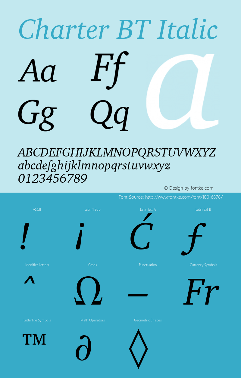 Charter BT Italic mfgpctt-v4.4 Nov 27 1998 Font Sample