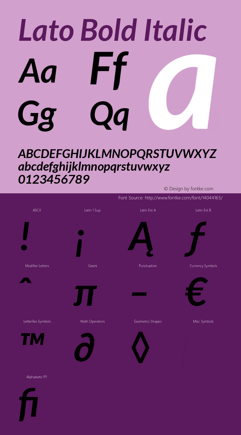 Lato Bold Italic Version 1.104; Western+Polish opensource Font Sample