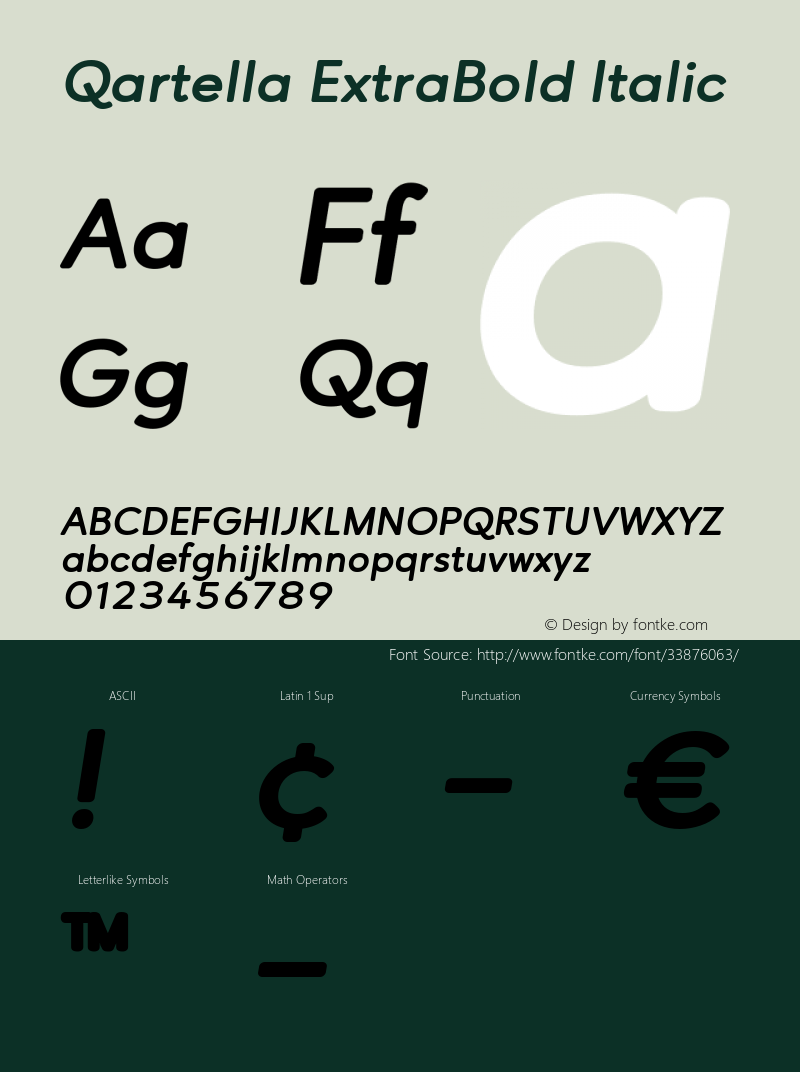 Qartella ExtraBold Italic Version 1.000 Font Sample