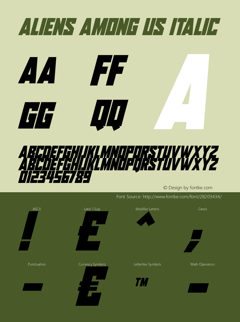 Aliens Among Us Italic Version 1.00 December 30, 2018, initial release Font Sample