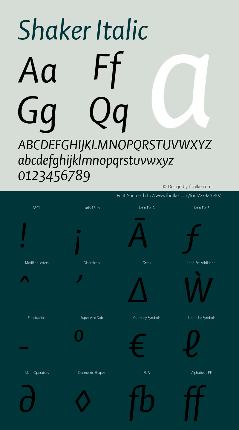Shaker-Italic Version 1.002 Font Sample