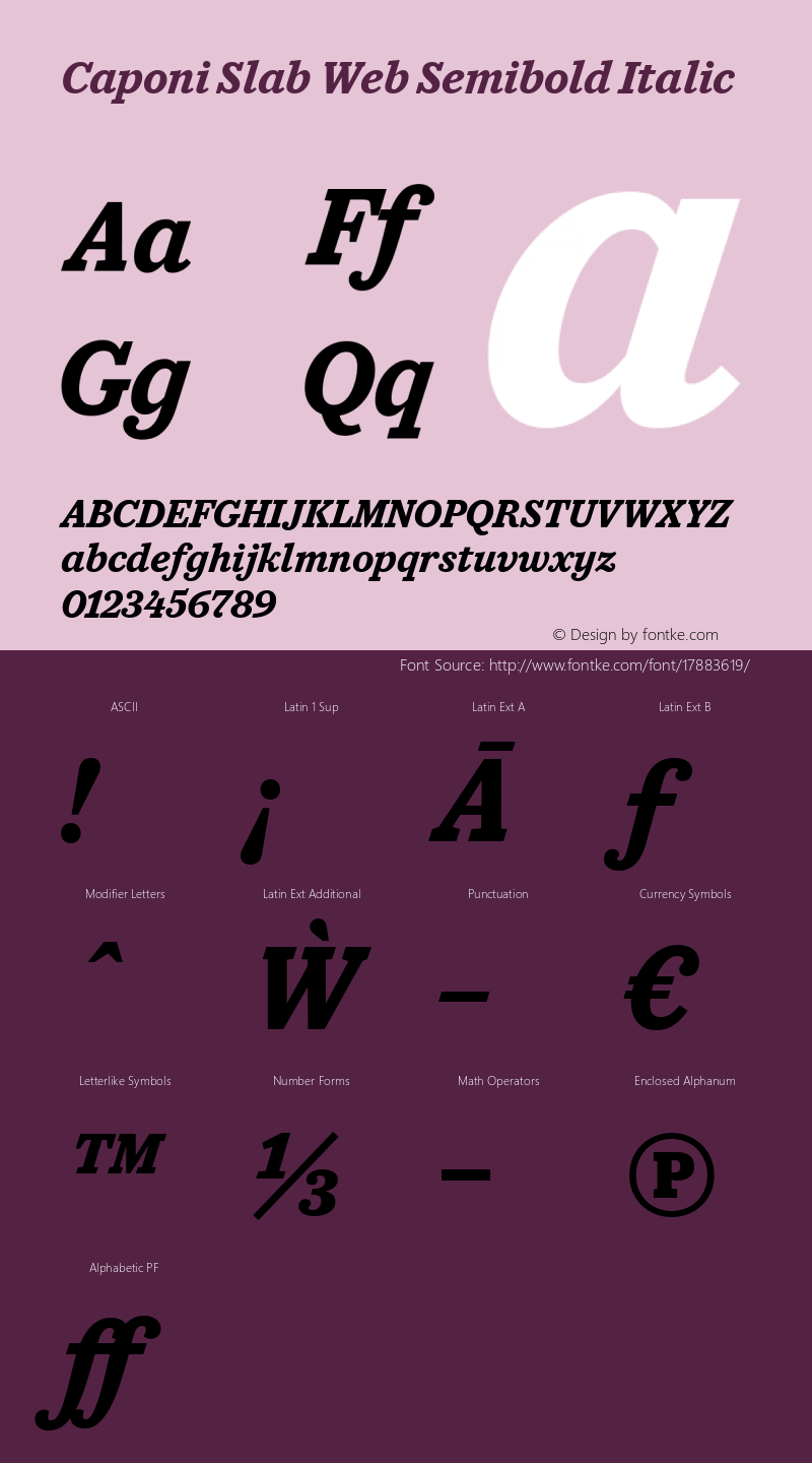 Caponi Slab Web Semibold Italic Version 1.1 2013 Font Sample