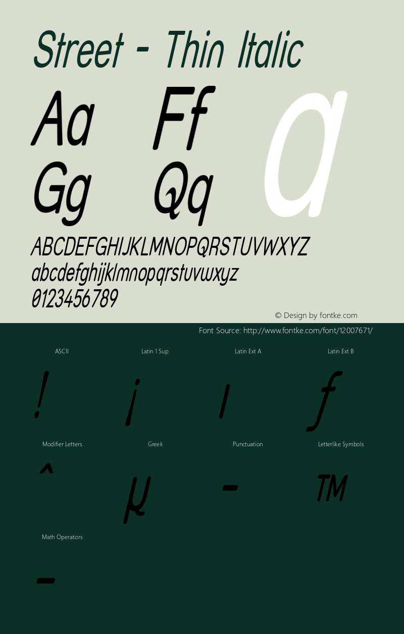 Street - Thin Italic 1.0 Font Sample