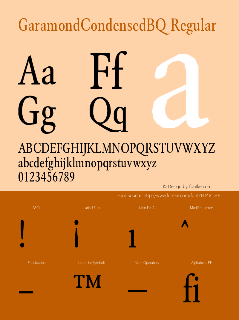 GaramondCondensedBQ Regular Version 001.000 Font Sample