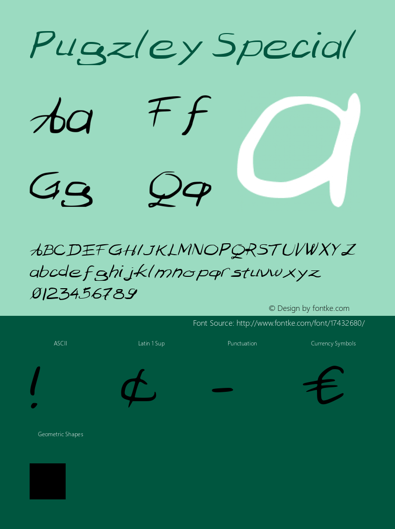 Pugzley Special Version 001.000 Font Sample