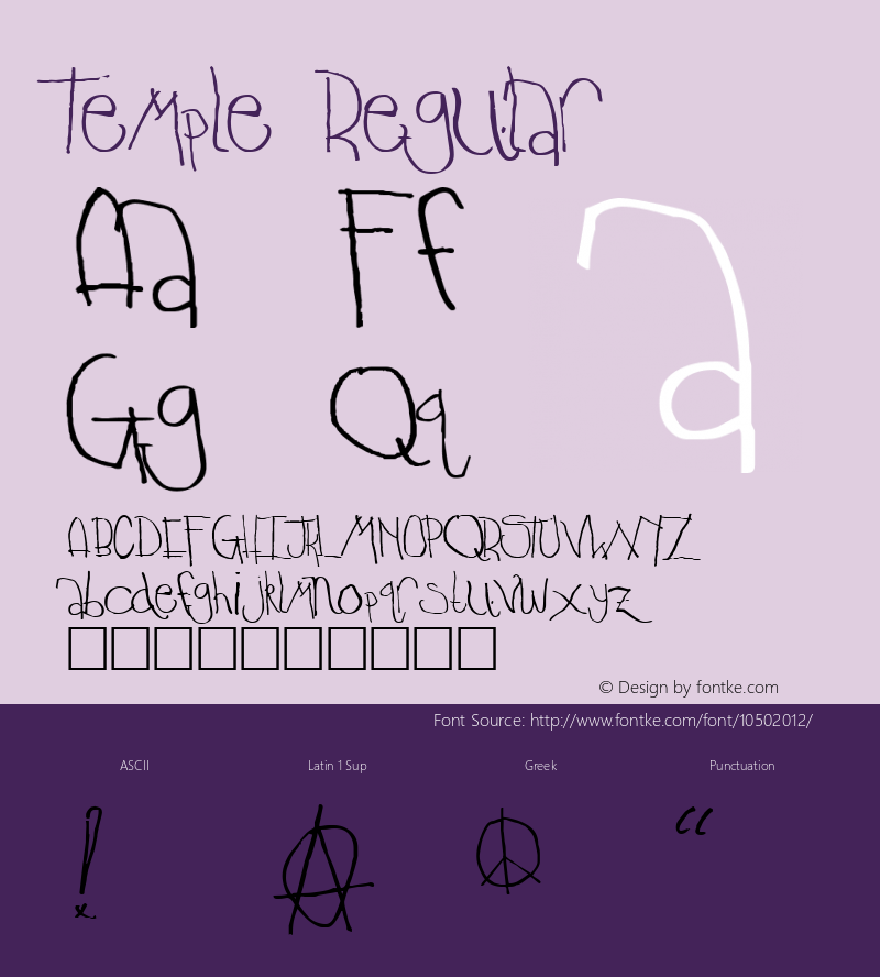 Temple Regular Altsys Fontographer 3.5  9/19/91 Font Sample