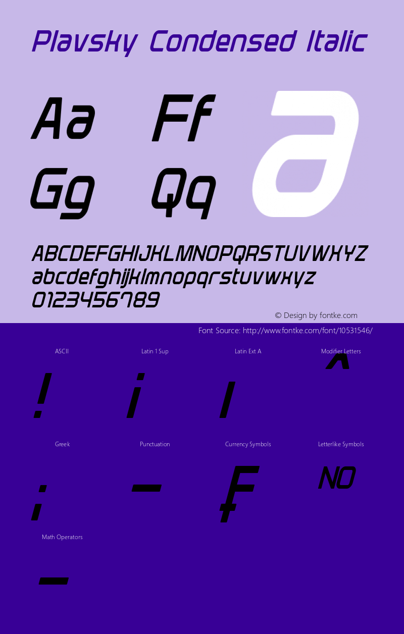 Plavsky Condensed Italic Version 1.00 December 18, 2013, initial release Font Sample