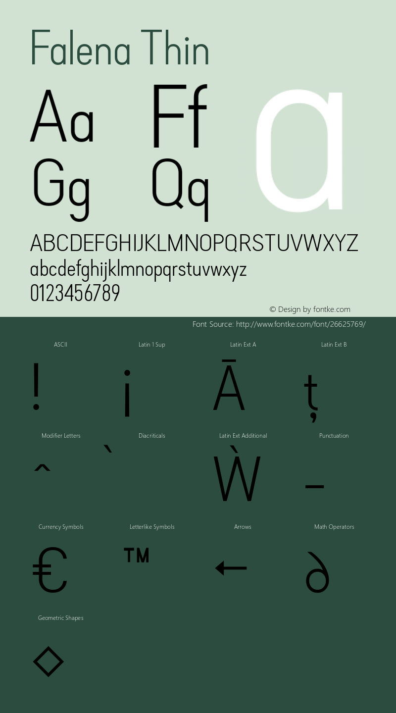 Falena Thin Version 1.000;PS 001.000;hotconv 1.0.88;makeotf.lib2.5.64775 Font Sample