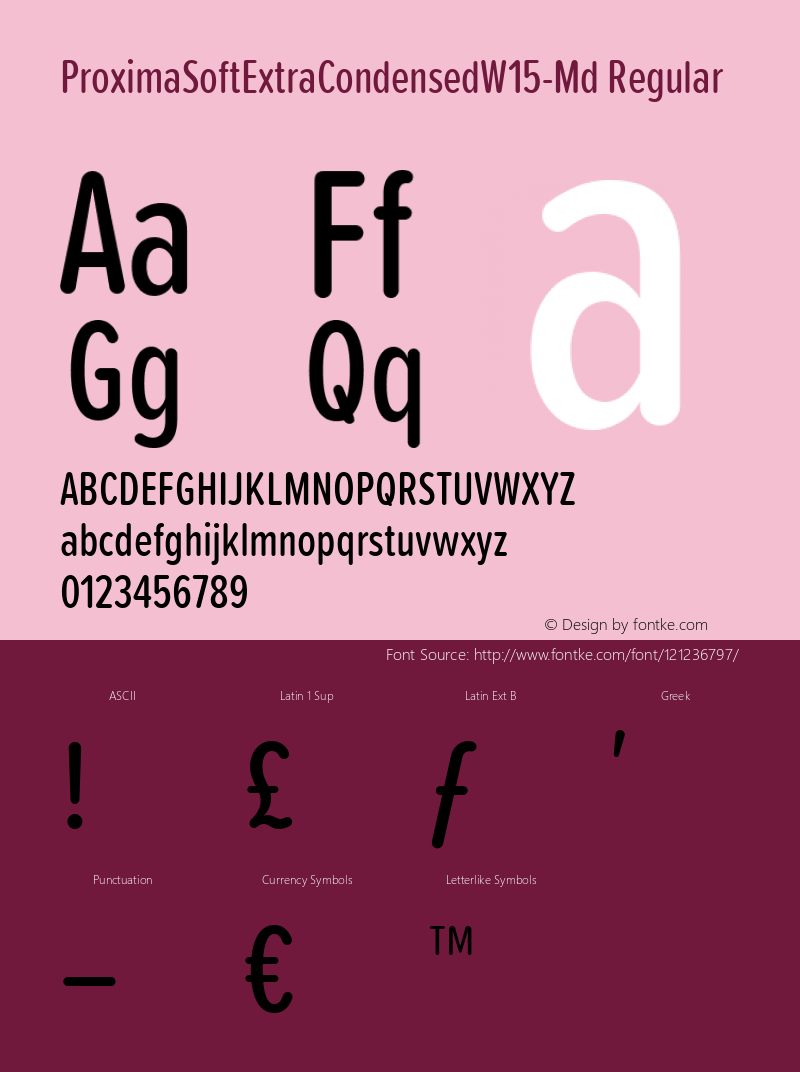 Proxima SoftExtraCondensedW15Md Version 1.20 Font Sample