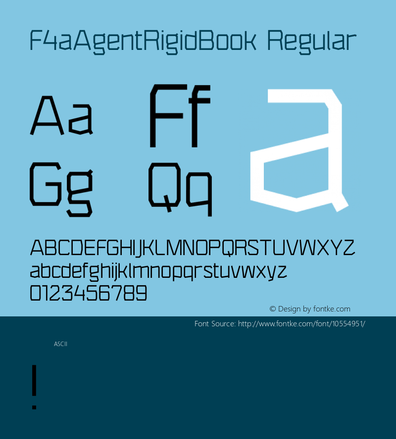 F4aAgentRigidBook Regular Version 1.0 Font Sample