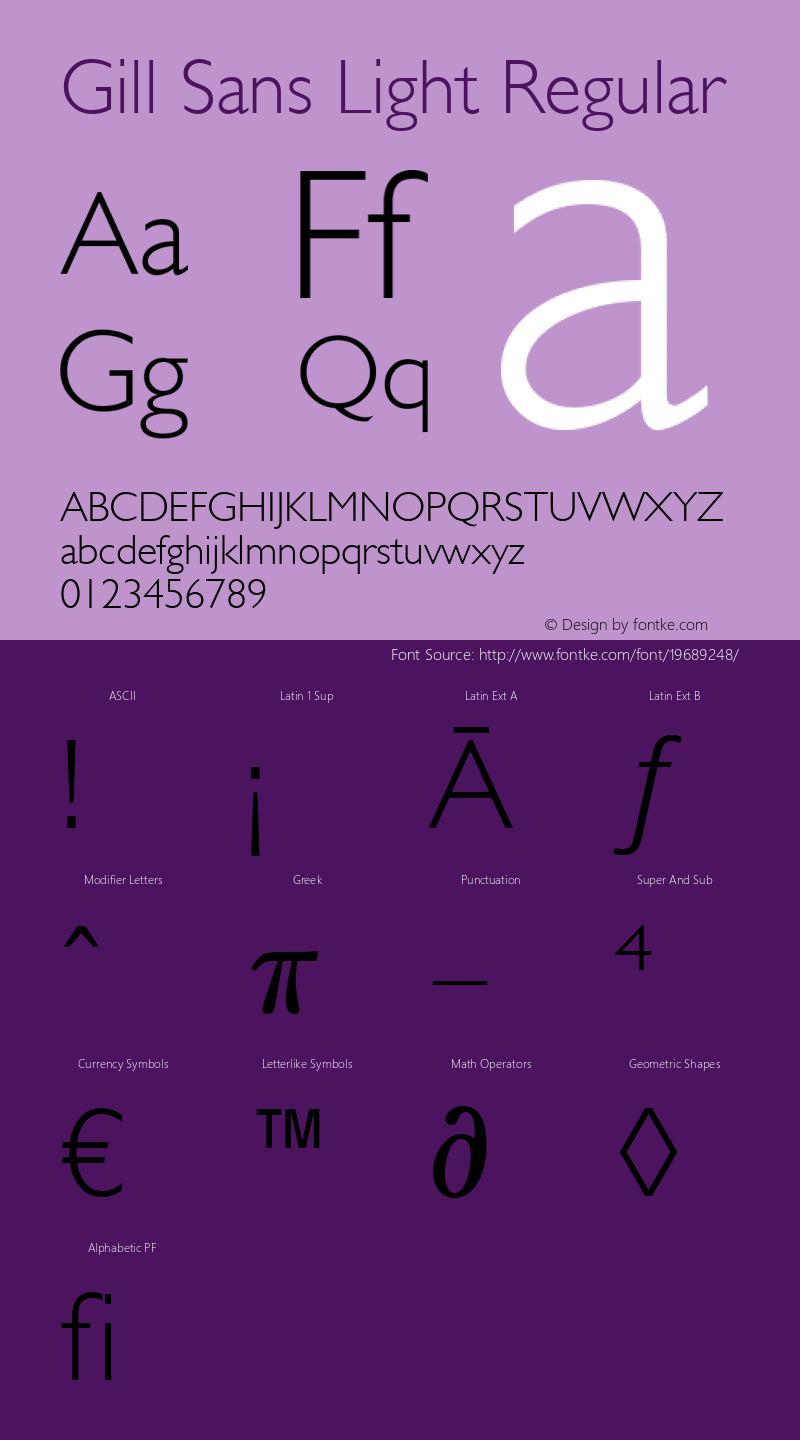 Gill Sans Light Version 1.3 (Hewlett-Packard) Font Sample